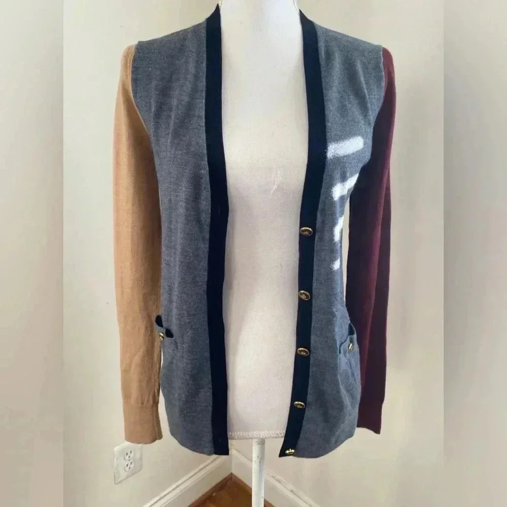 TORY BURCH merino wool v neck mustard yellow cardigan sweater size Small